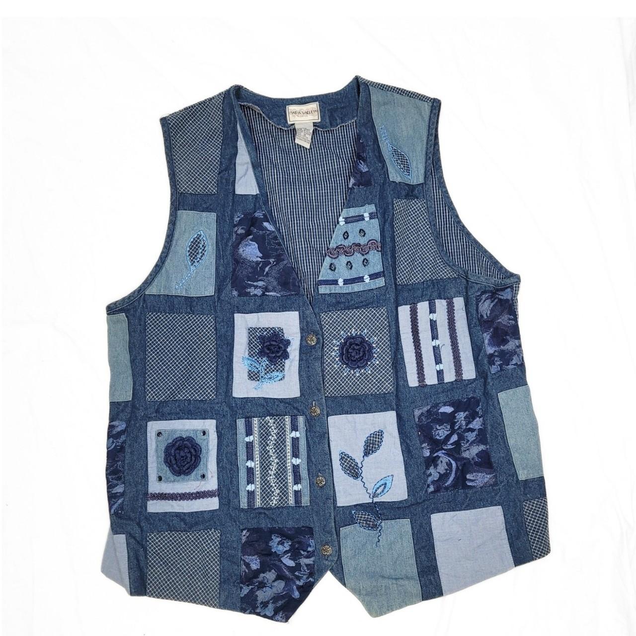 Vintage 90s Blue Patchwork Denim Vest / Waistcoat