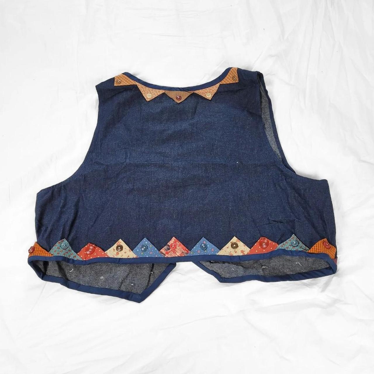 Vintage 90s Denim Waistcoat Vest with Rainbow Triangle Detail