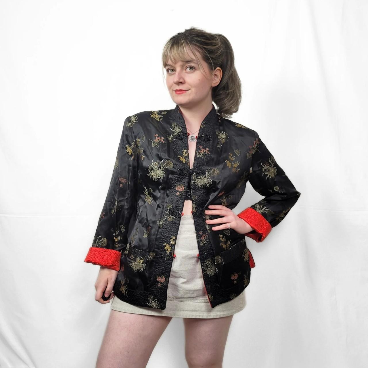 Vintage 90s Black Reverisble Chinese-Style Satin Jacket / Kimono