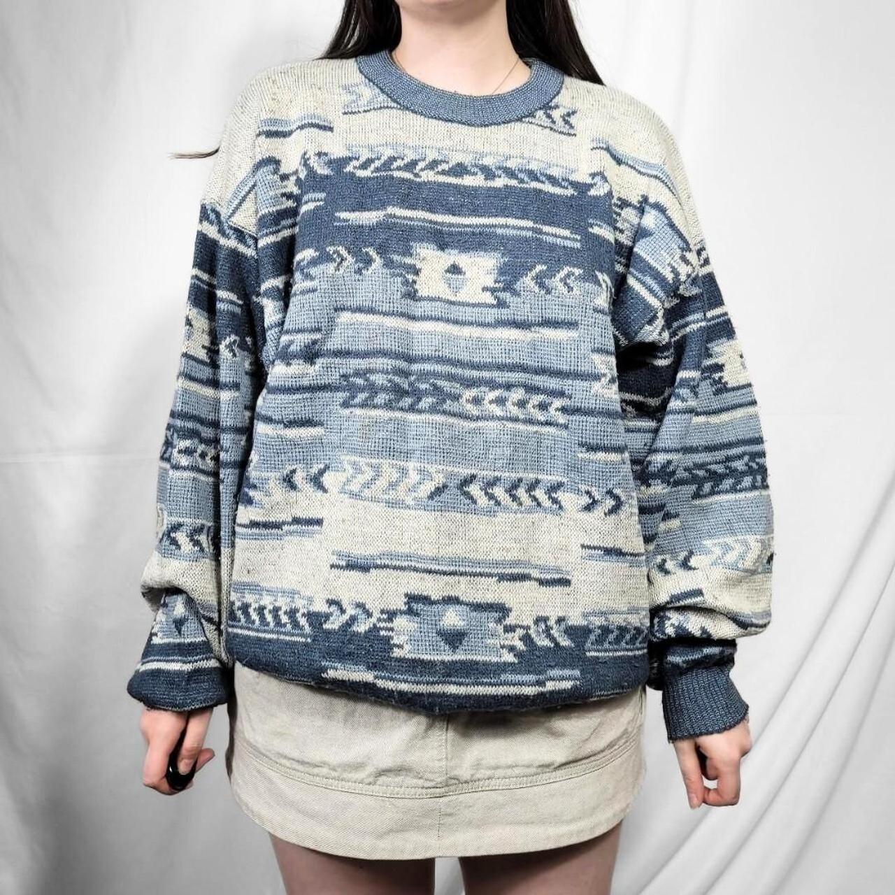 Vintage 90s Blue Aztec Pattern Knitted Jumper