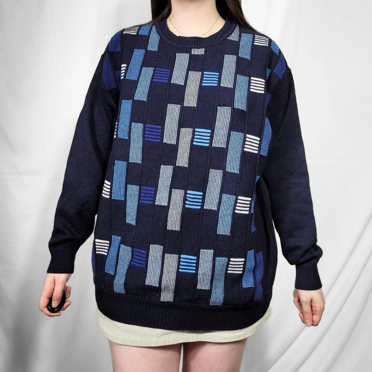 Vintage 80s Blue Grunge Pattern Knit Jumper