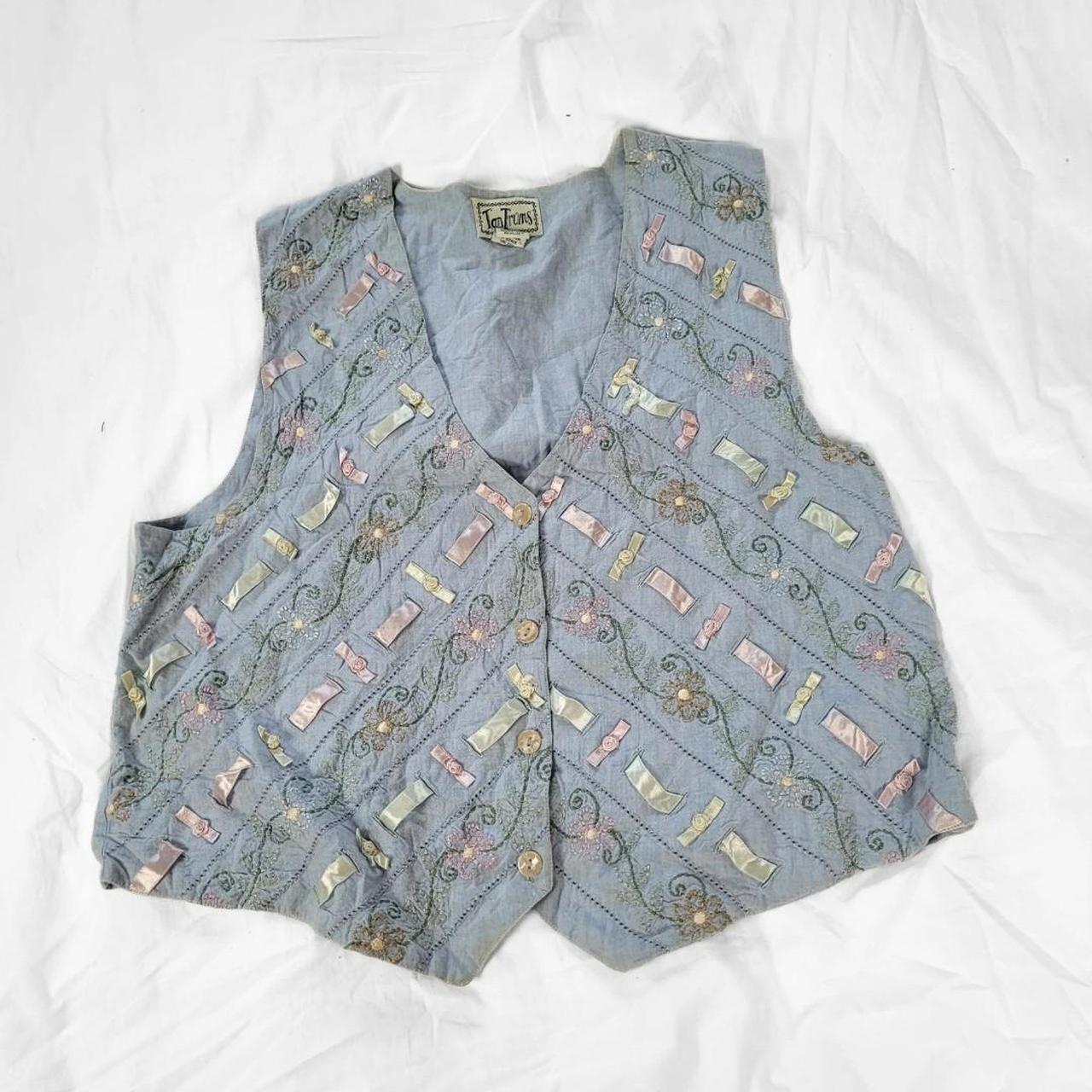 Vintage 90s Pastel Rose Embroidered Denim Waistcoat