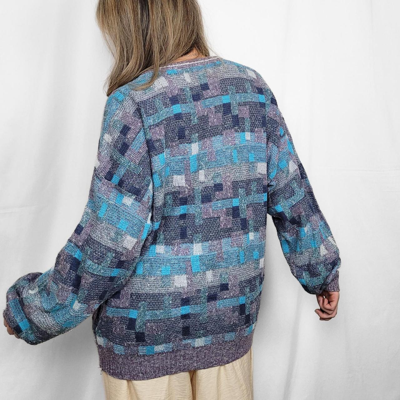 Vintage 90s Blue Retro Graphic Print Knit Jumper