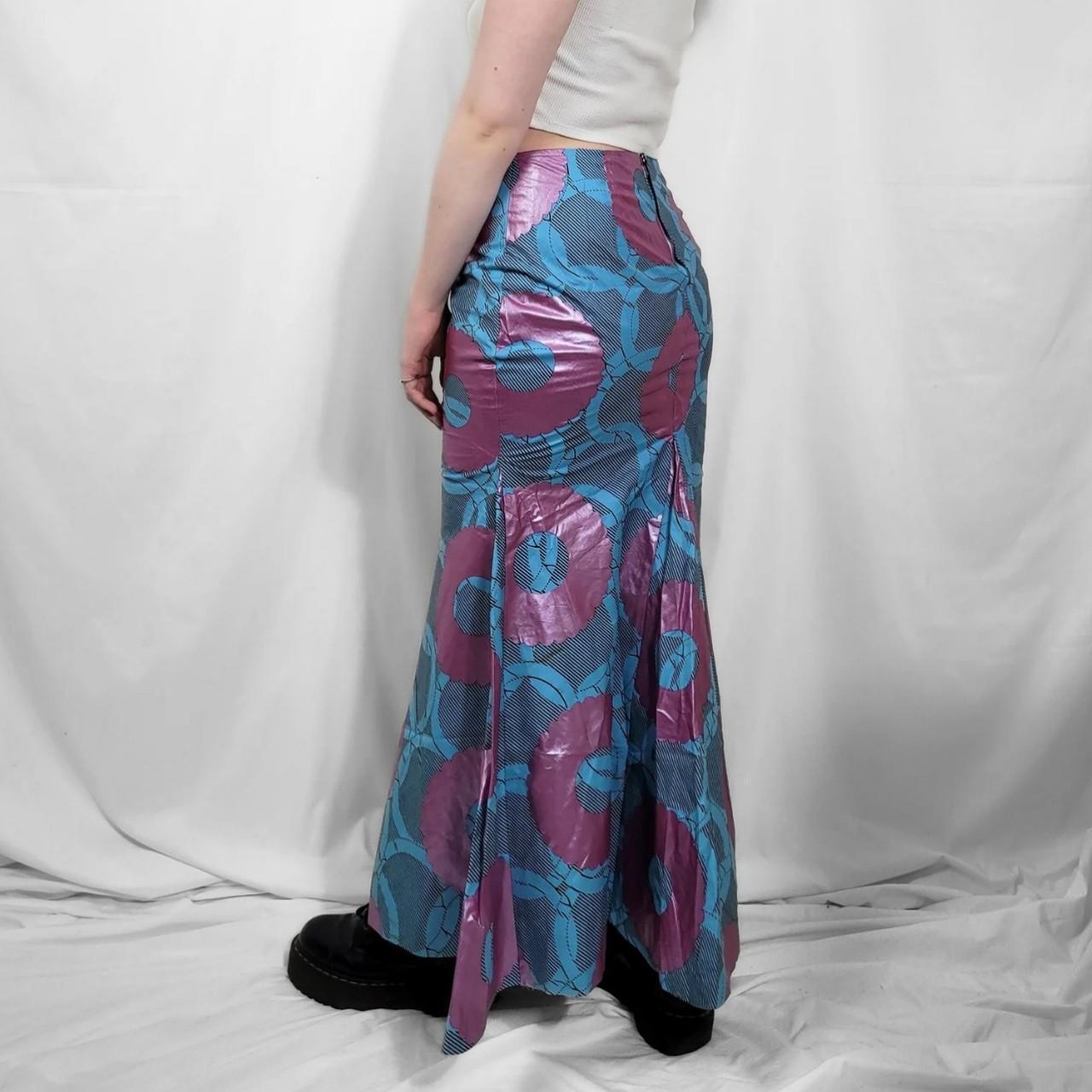 Vintage Y2K Blue & Pink Graphic Fishtail Maxi Skirt – Handmade Beauty