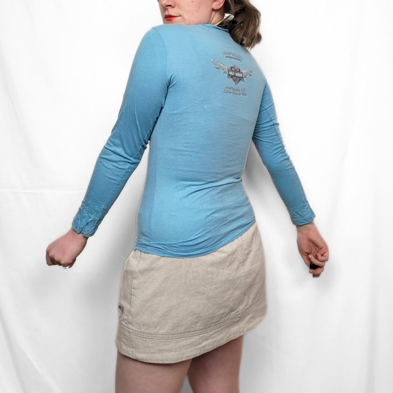 Vintage Y2K Harley Davidson Graphic Baby Blue Long Sleeve Top