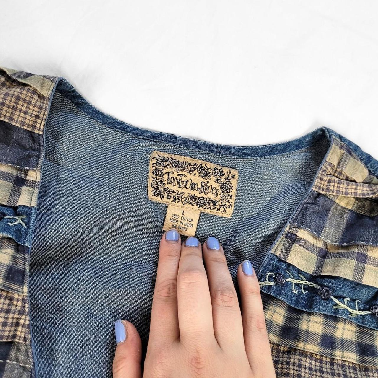 Vintage 90s Denim Waistcoat – Cottage Plaid Lapels