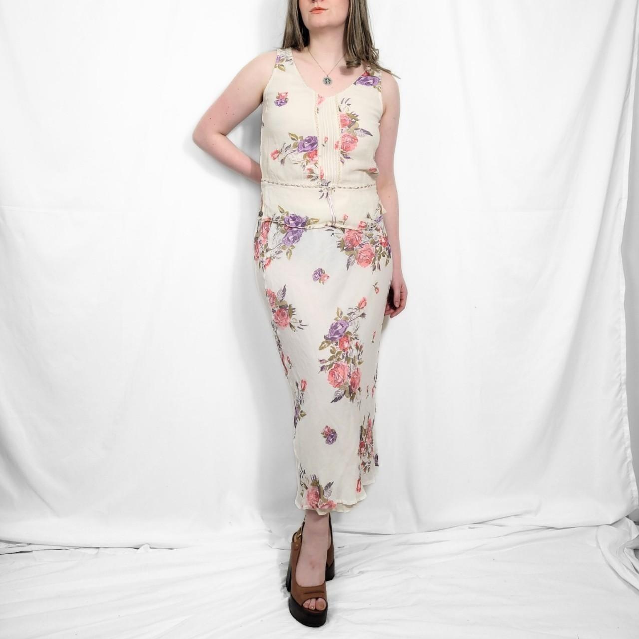 Vintage Y2K Pink Floral Mesh Two Piece Set /Skirt & Top