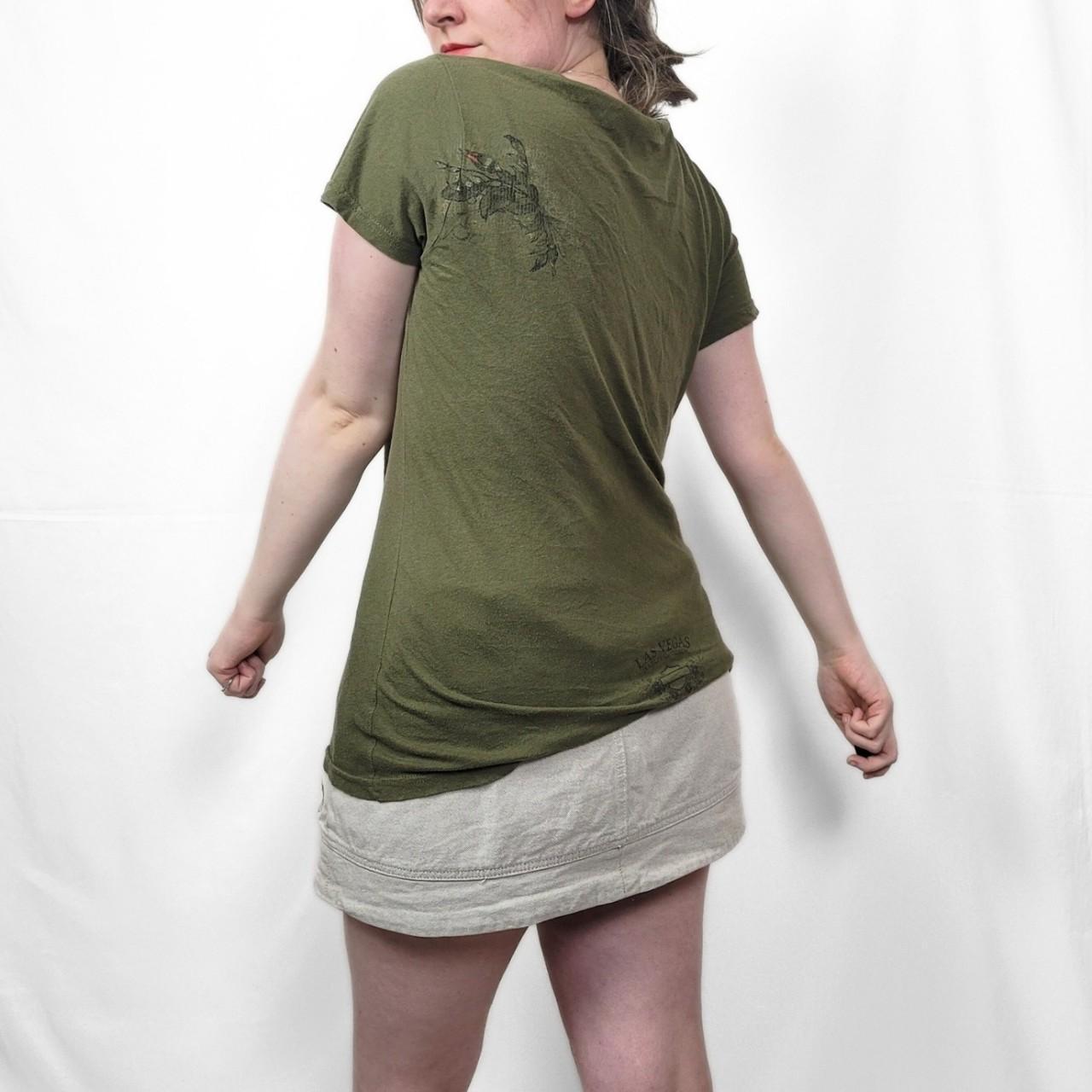 Vintage Y2K Harley Davidson Green Rose Pattern T Shirt