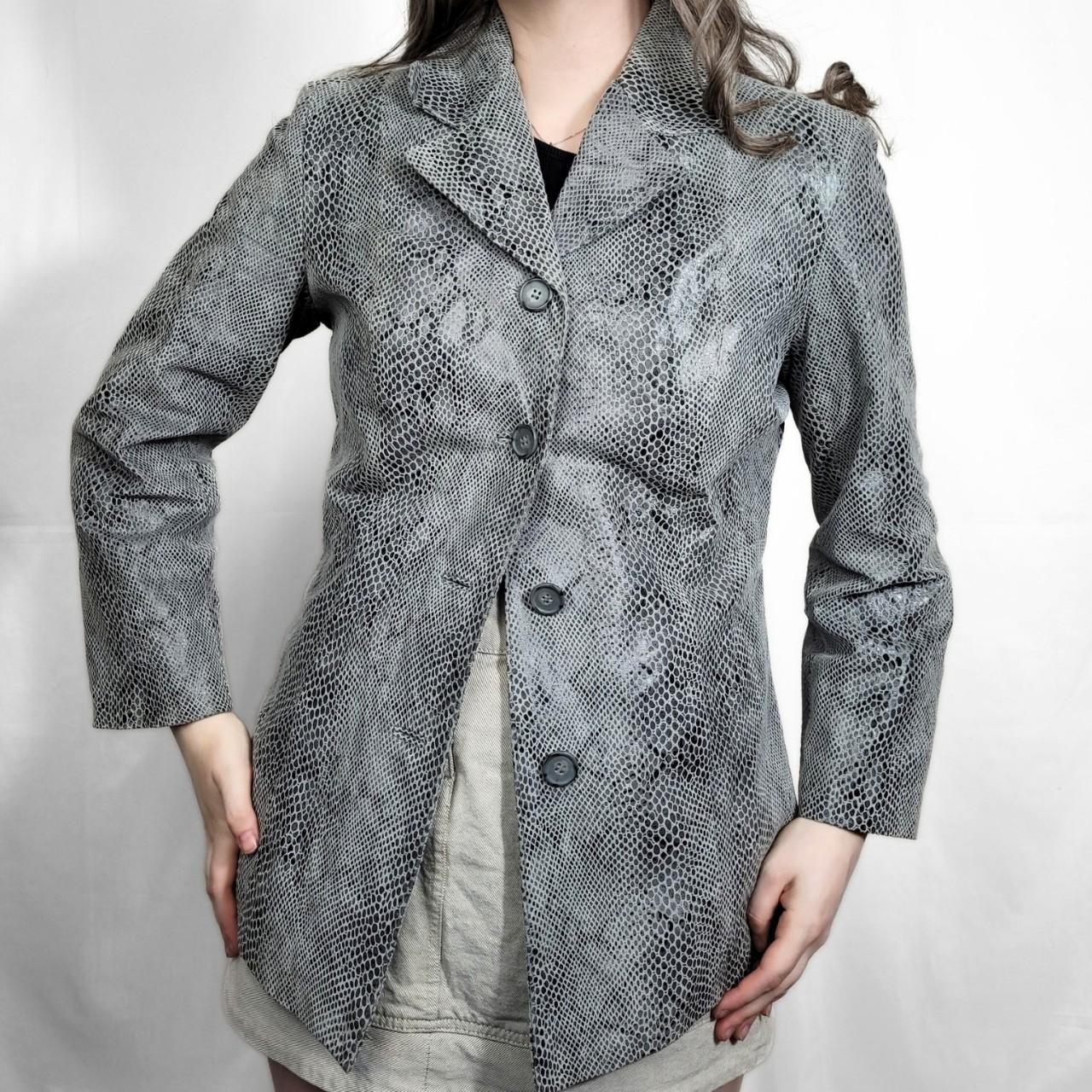 Vintage Y2K Grey Snakeskin Pattern Blazer Leather Jacket