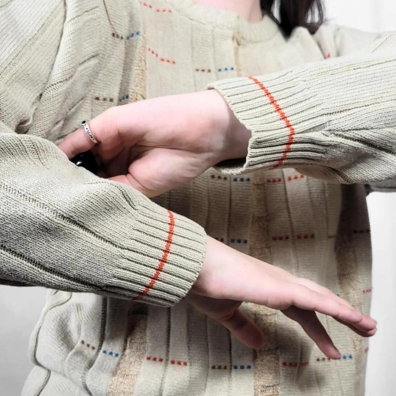Vintage 90s Beige Checked Pattern Knit Jumper