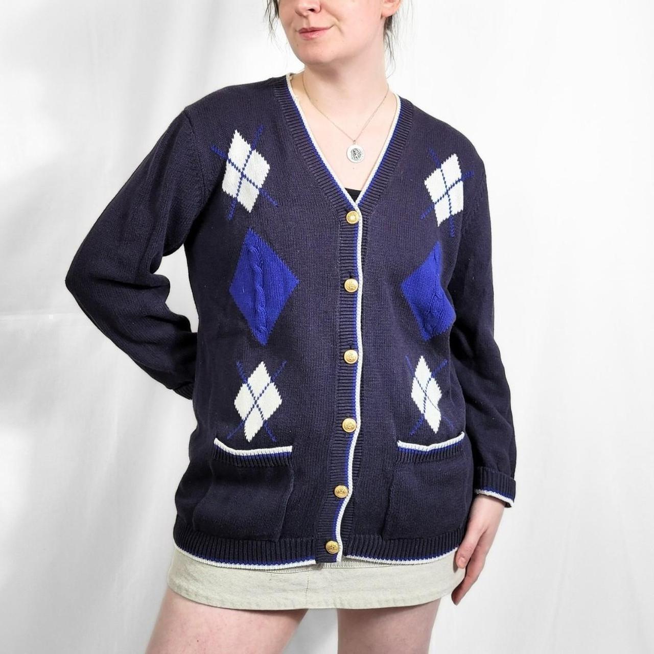 Vintage 90s Navy Blue Argyle Cardigan St Michael