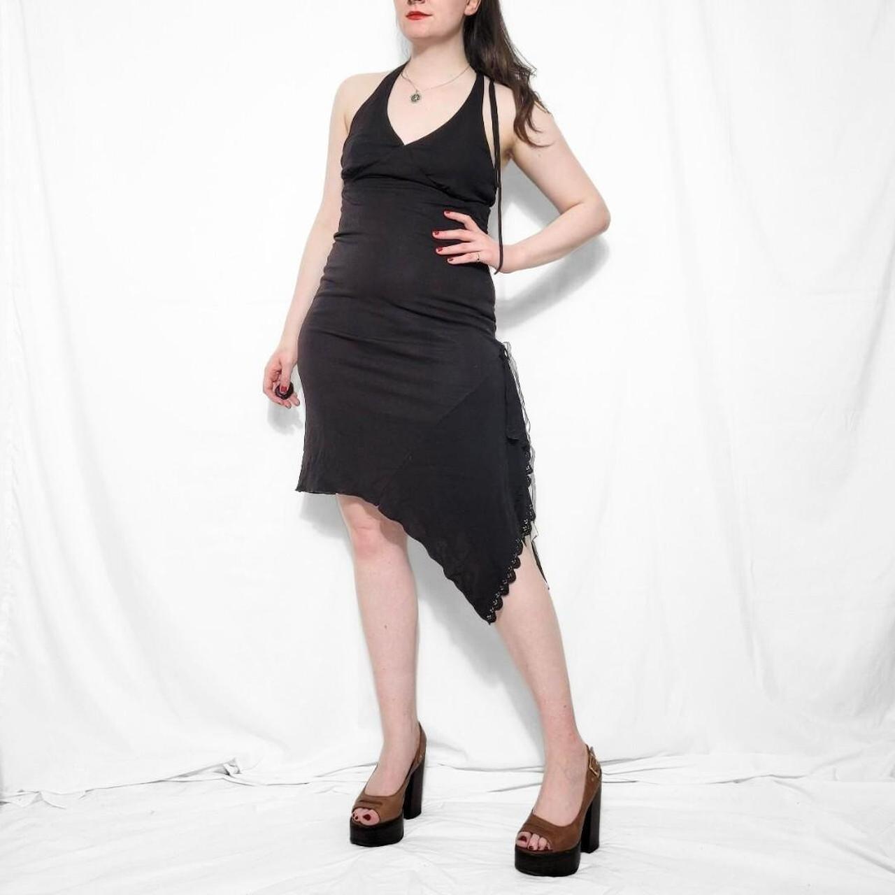 Y2K Black Asymmetrical Halterneck Dress