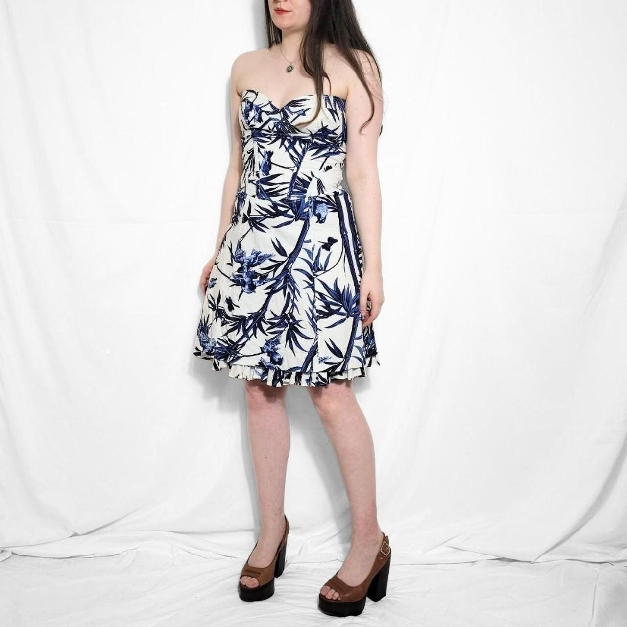 Vintage Y2K Blue & White Strapless Floral Mini Dress