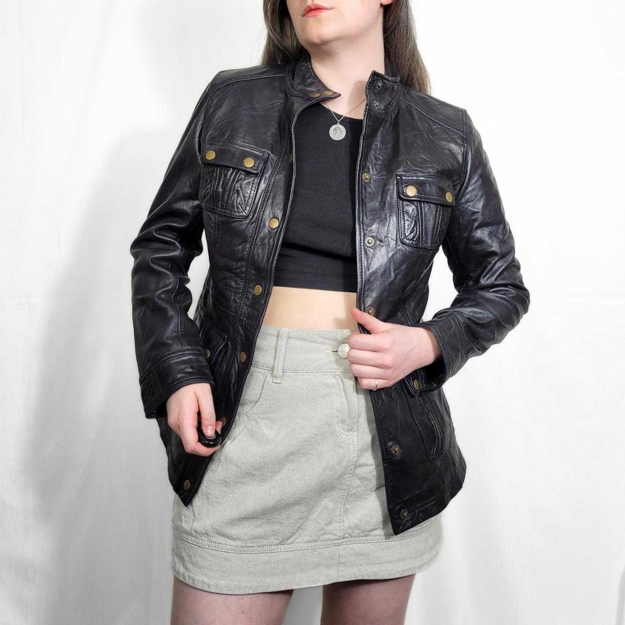 Vintage Y2K Black Leather Press Stud Jacket