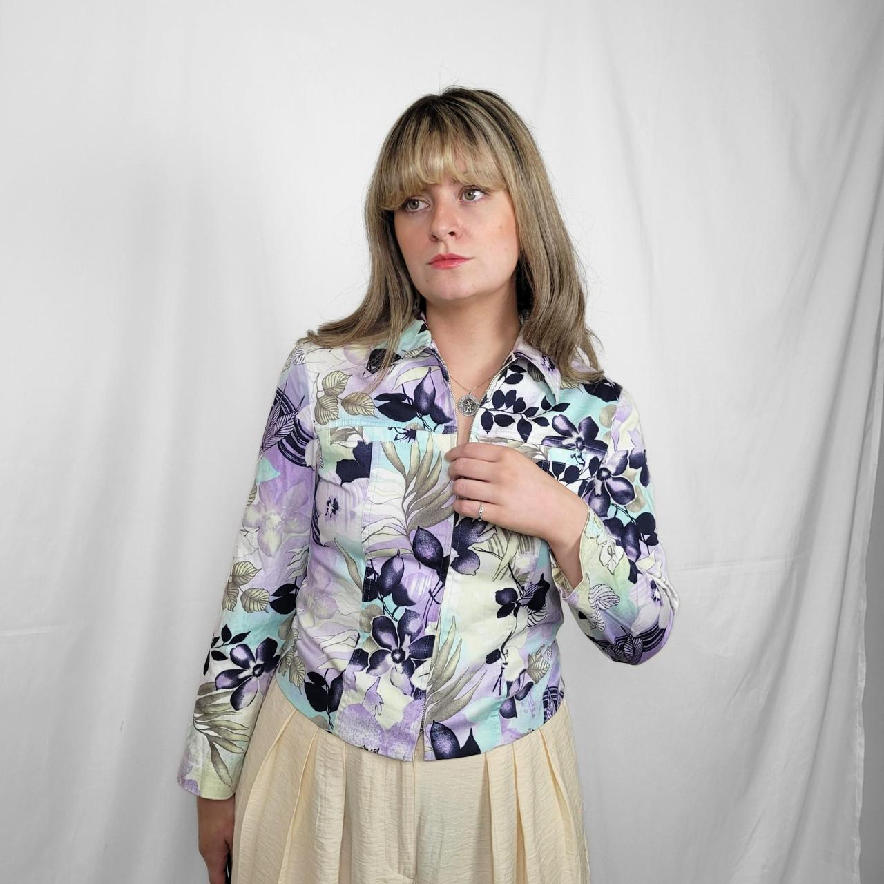 Vintage Y2K Floral Print Zip-Up Jacket