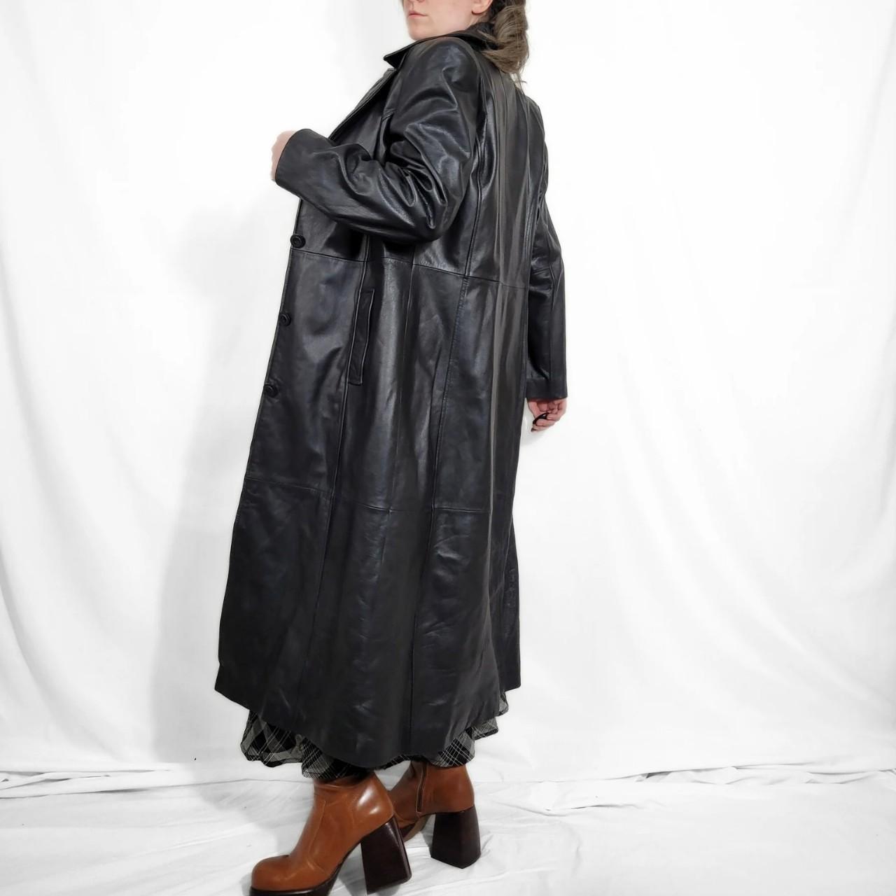 Vintage 90s Black Leather Maxi Trench Coat