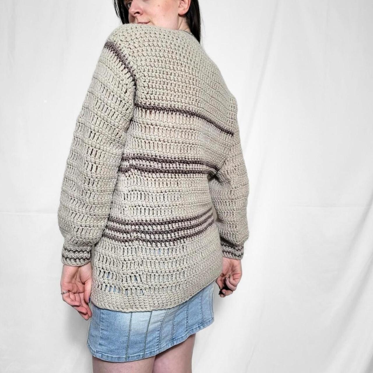 Vintage 80s Brown Striped Knitted Jumper - Handmade