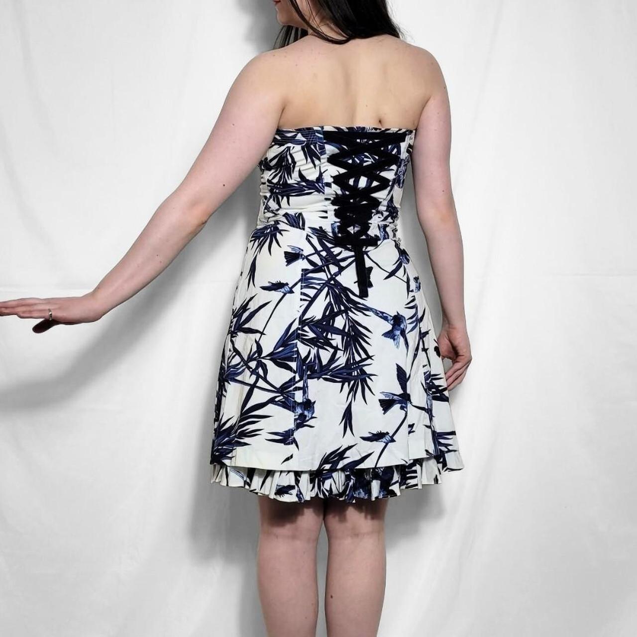 Vintage Y2K Blue & White Strapless Floral Mini Dress
