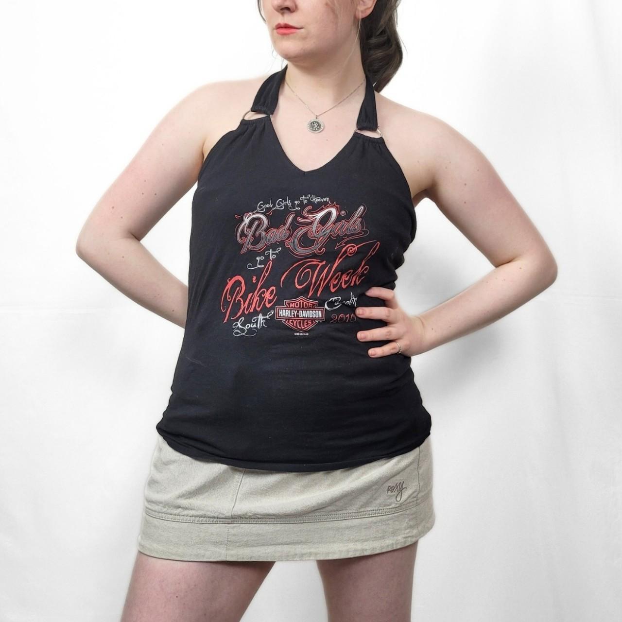 Harley Davidson Y2K Black Graphic Print Halter Neck Top