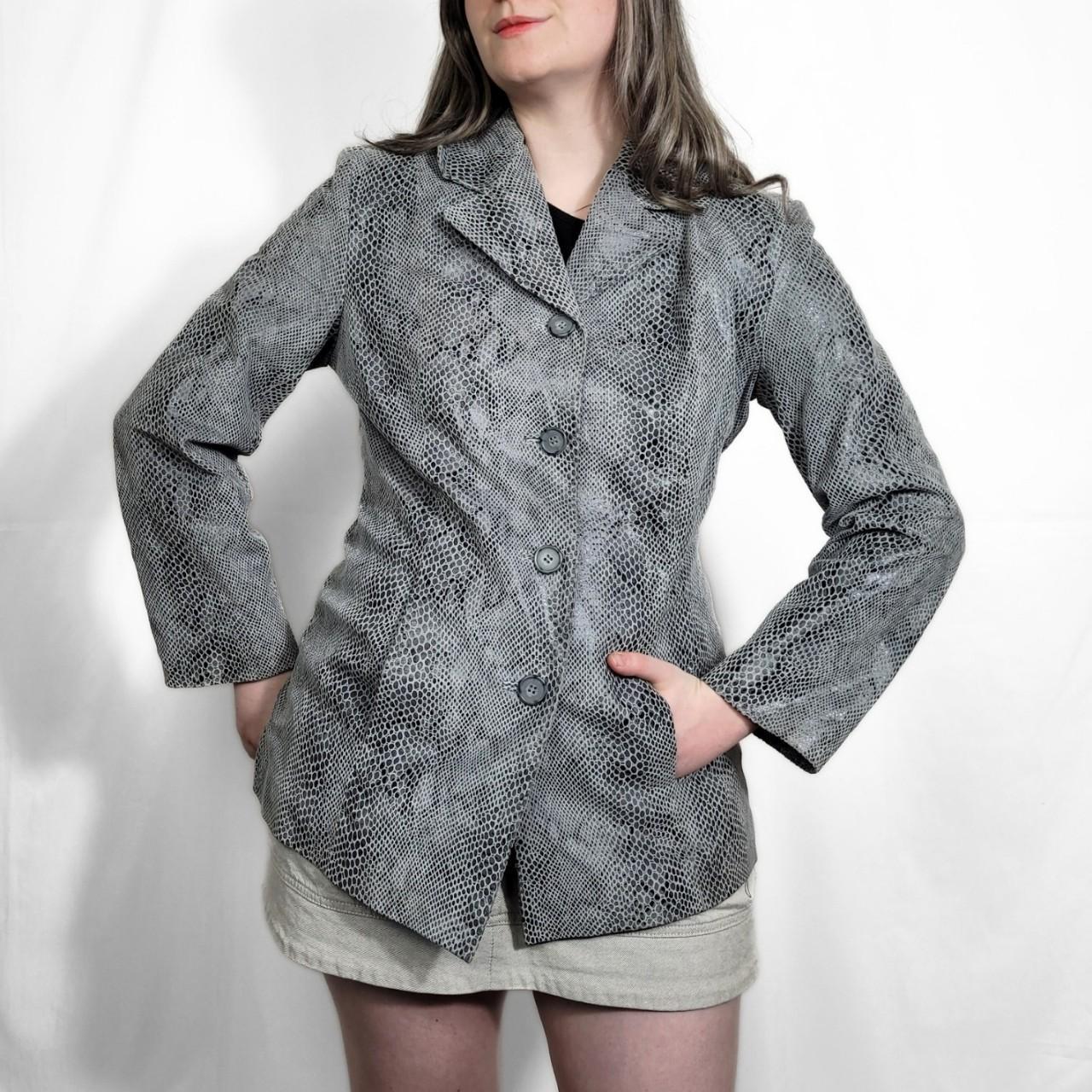 Vintage Y2K Grey Snakeskin Pattern Blazer Leather Jacket