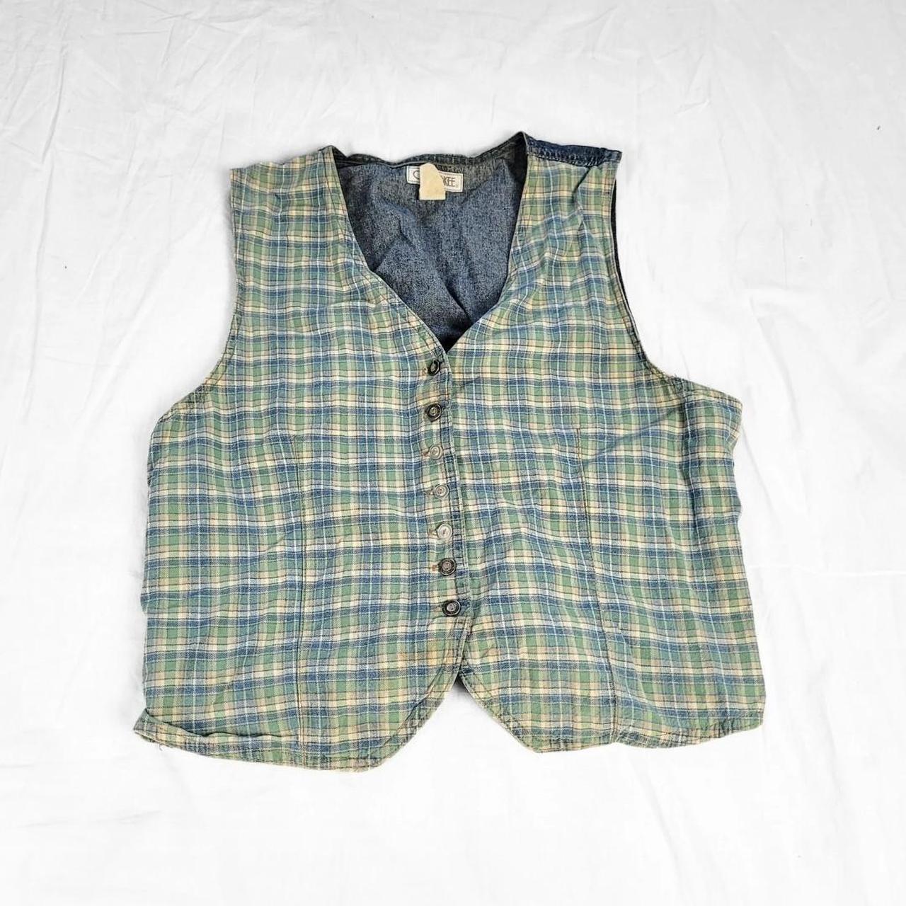 Vintage 90s Denim & Green Gingham Waistcoat – Western Cottagecore Vibes
