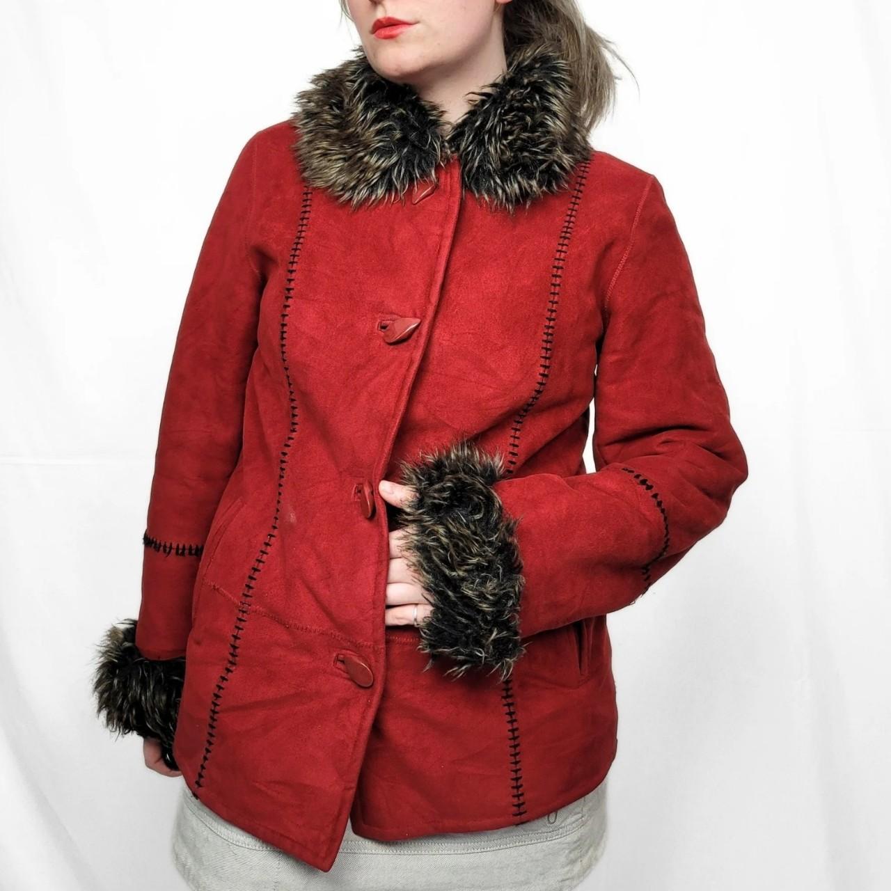Vintage Y2K Red Faux Fur Suede Afghan Jacket