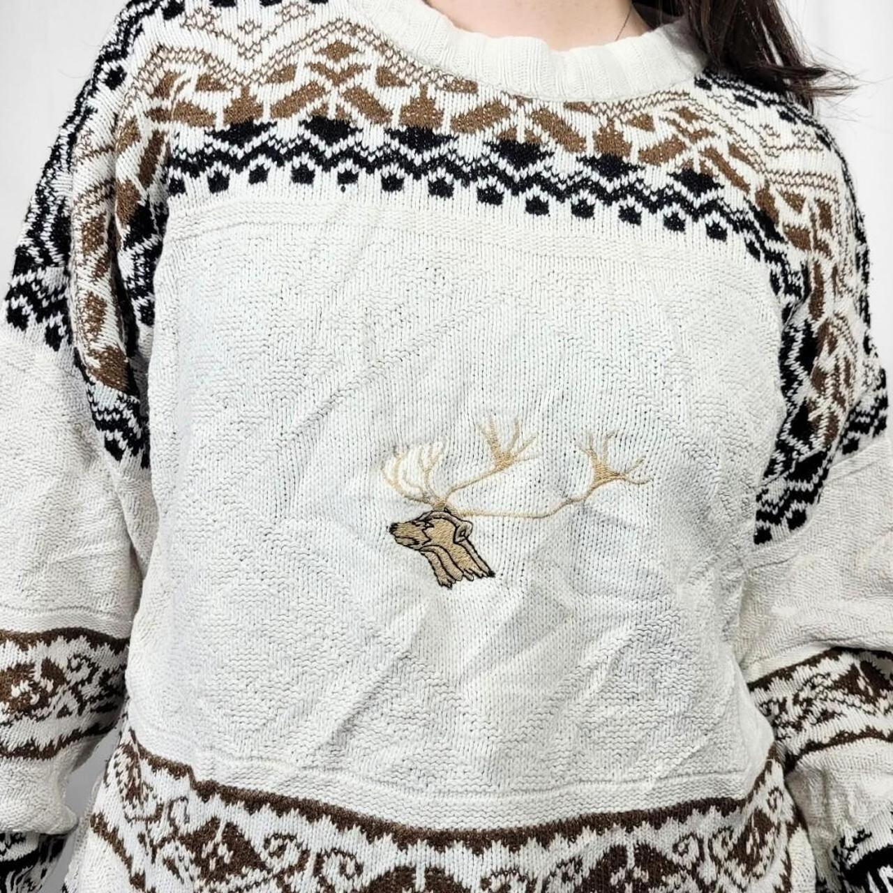 Vintage 90s White Deer Pattern Knit Jumper
