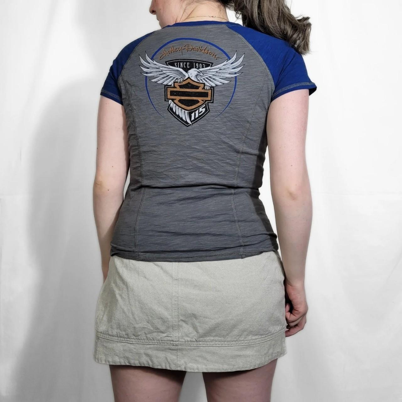 Y2K Harley Davidson Blue & Grey Graphic Racer Tee