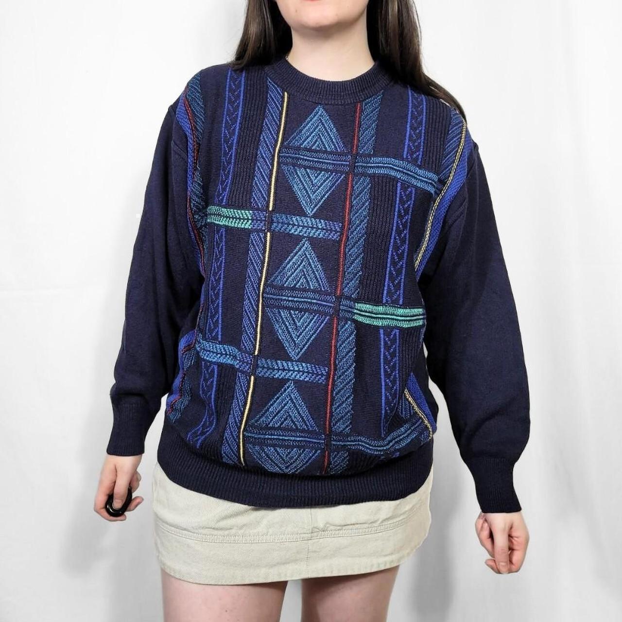 Vintage 90s Blue Diamond Knit Jumper