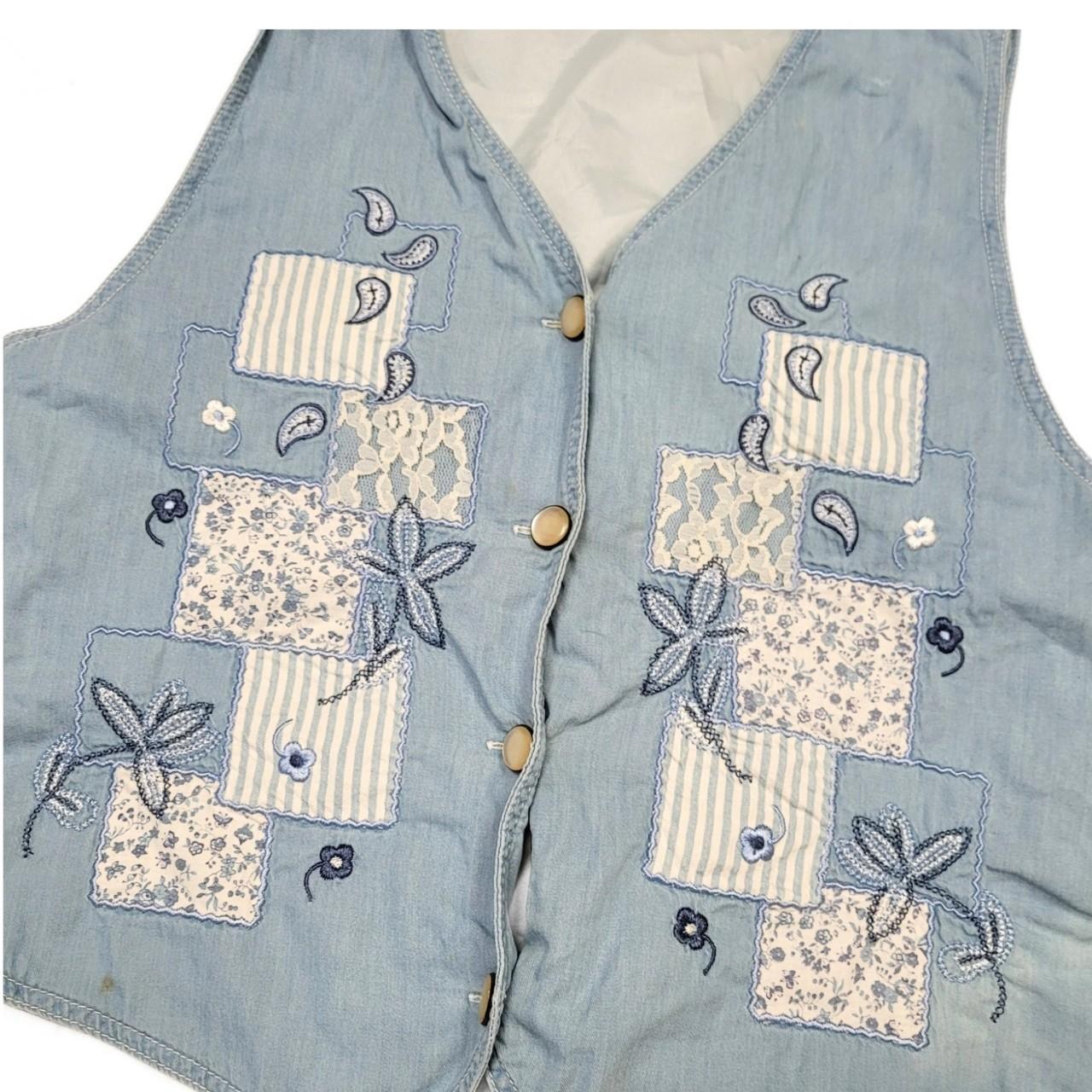 Vintage Y2K Light Blue Patchwork Floral Waistcoat
