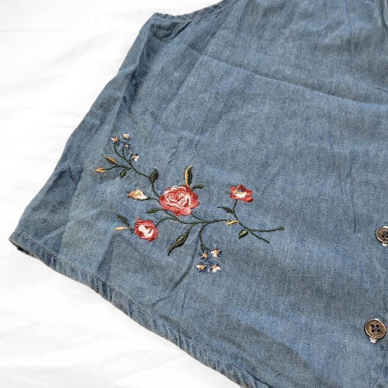 Vintage 90s Embroidered Denim Vest – Rose Western Style