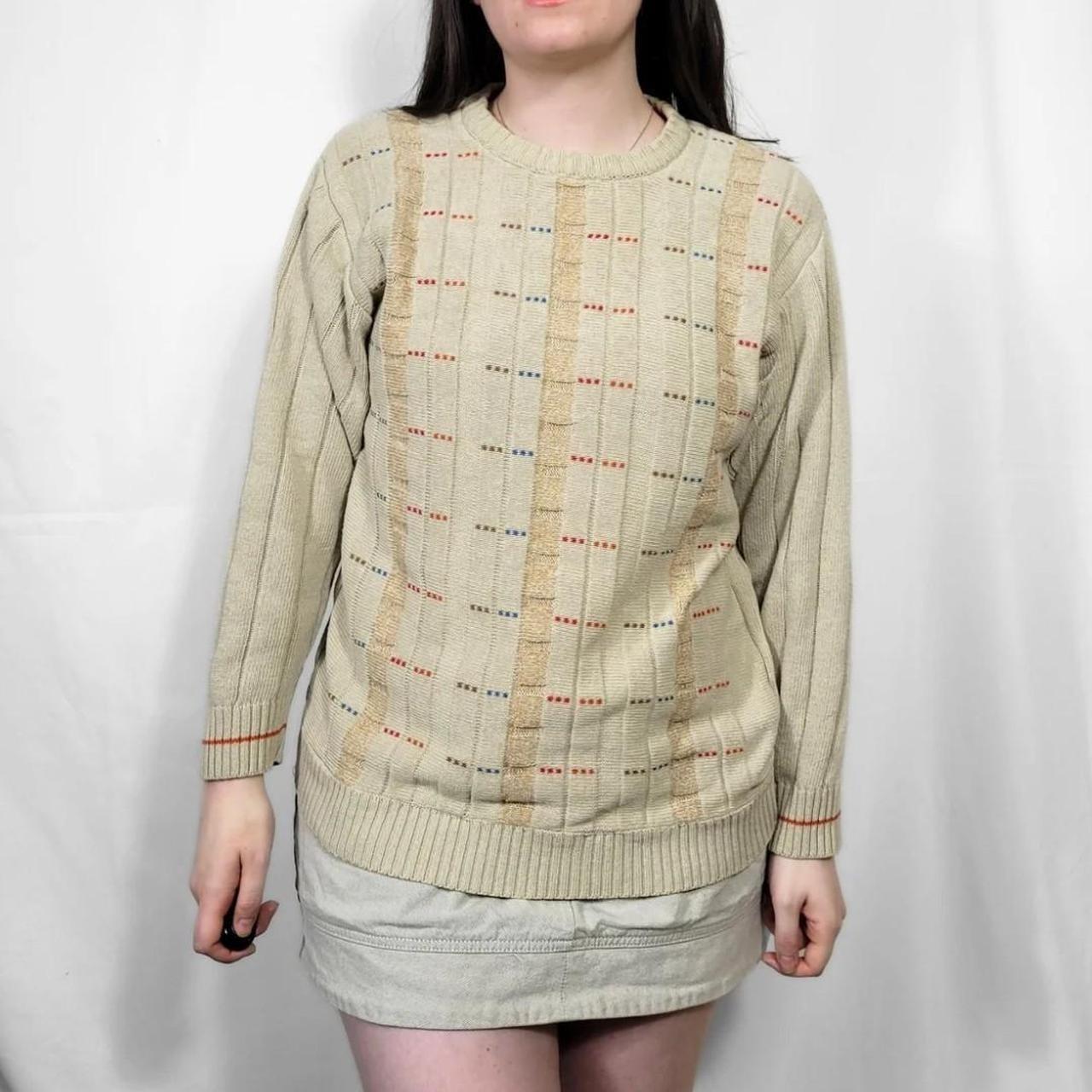 Vintage 90s Beige Checked Pattern Knit Jumper