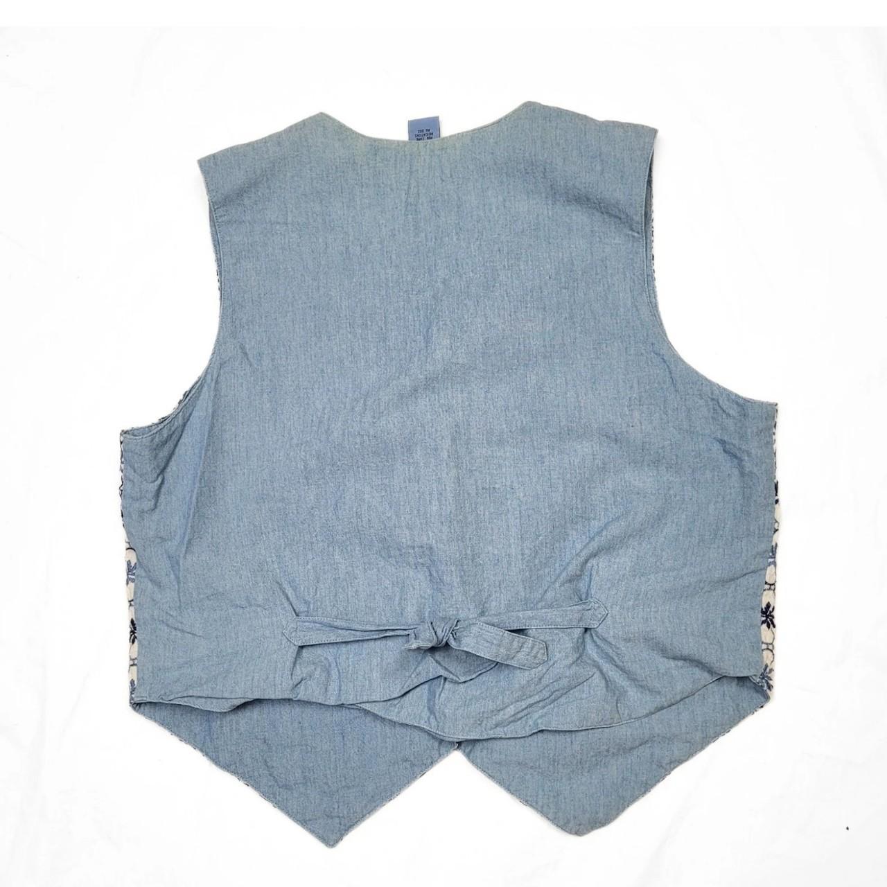 Vintage 90s White & Blue Floral Embroidered Denim & Cotton Vest | Size M