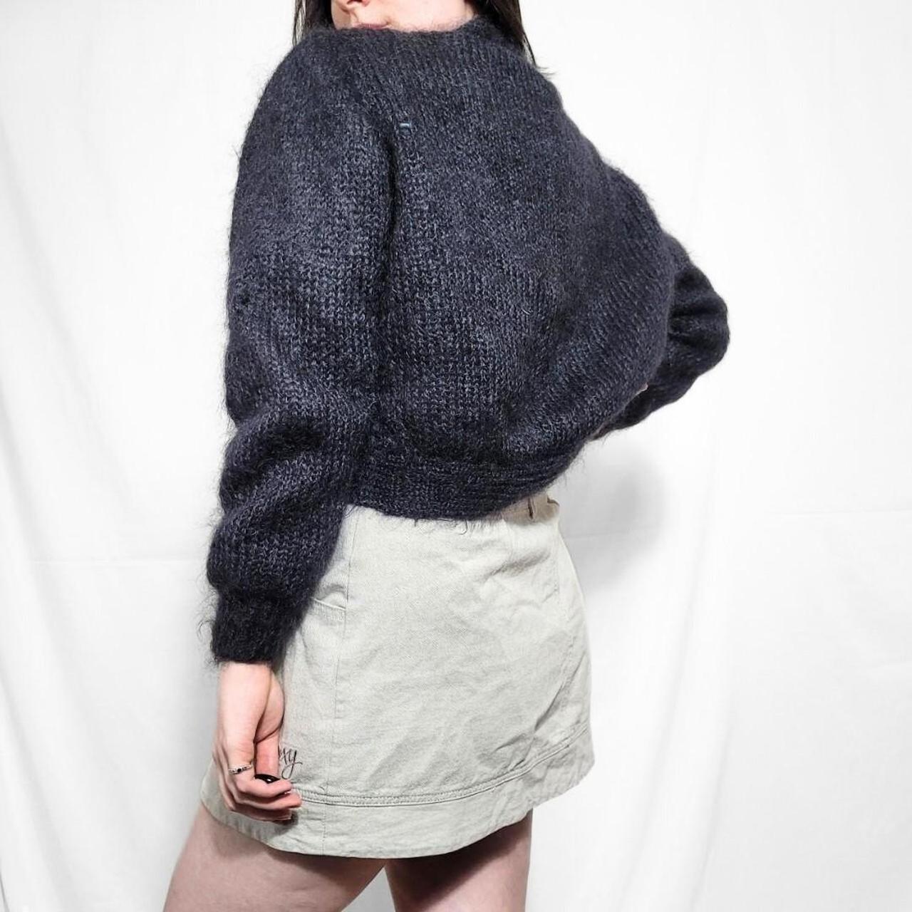 Vintage 90s Black Floral Mohair Cropped Cardigan