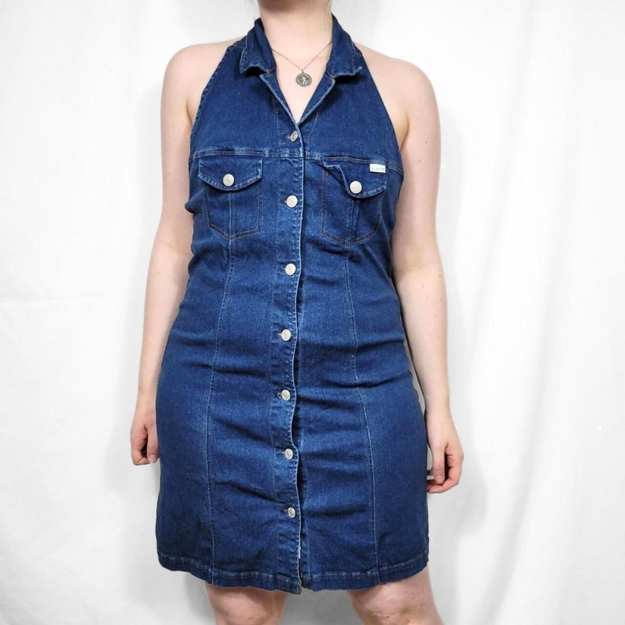 Vintage 90s Denim Halterneck Midi Dress