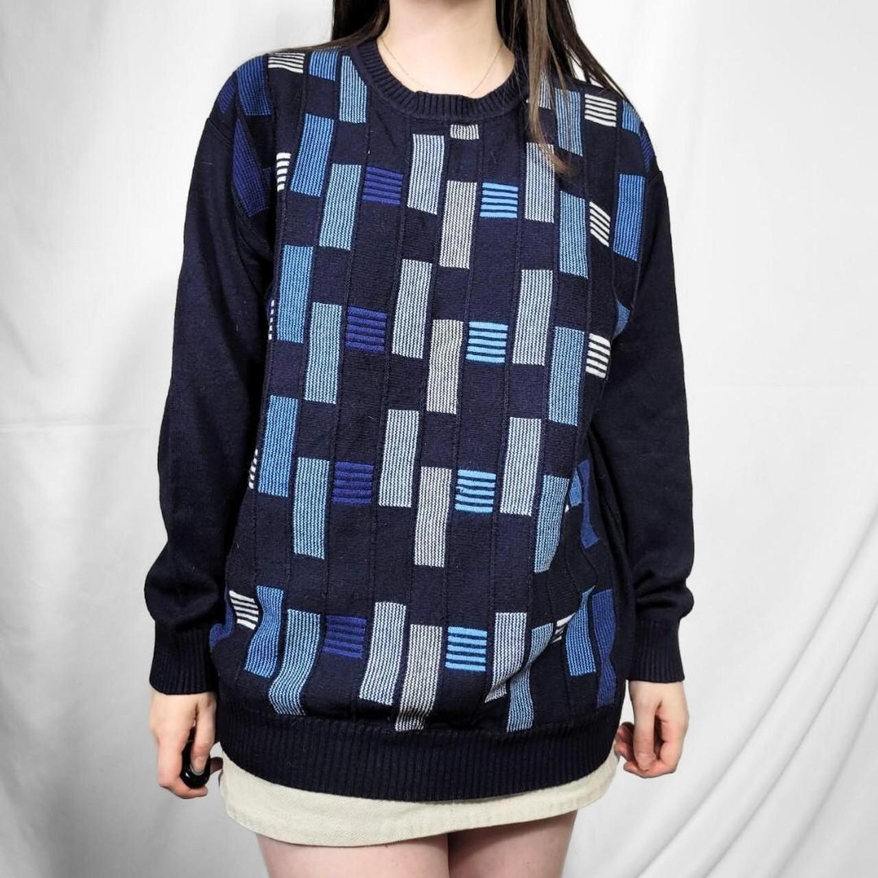 Vintage 80s Blue Grunge Pattern Knit Jumper