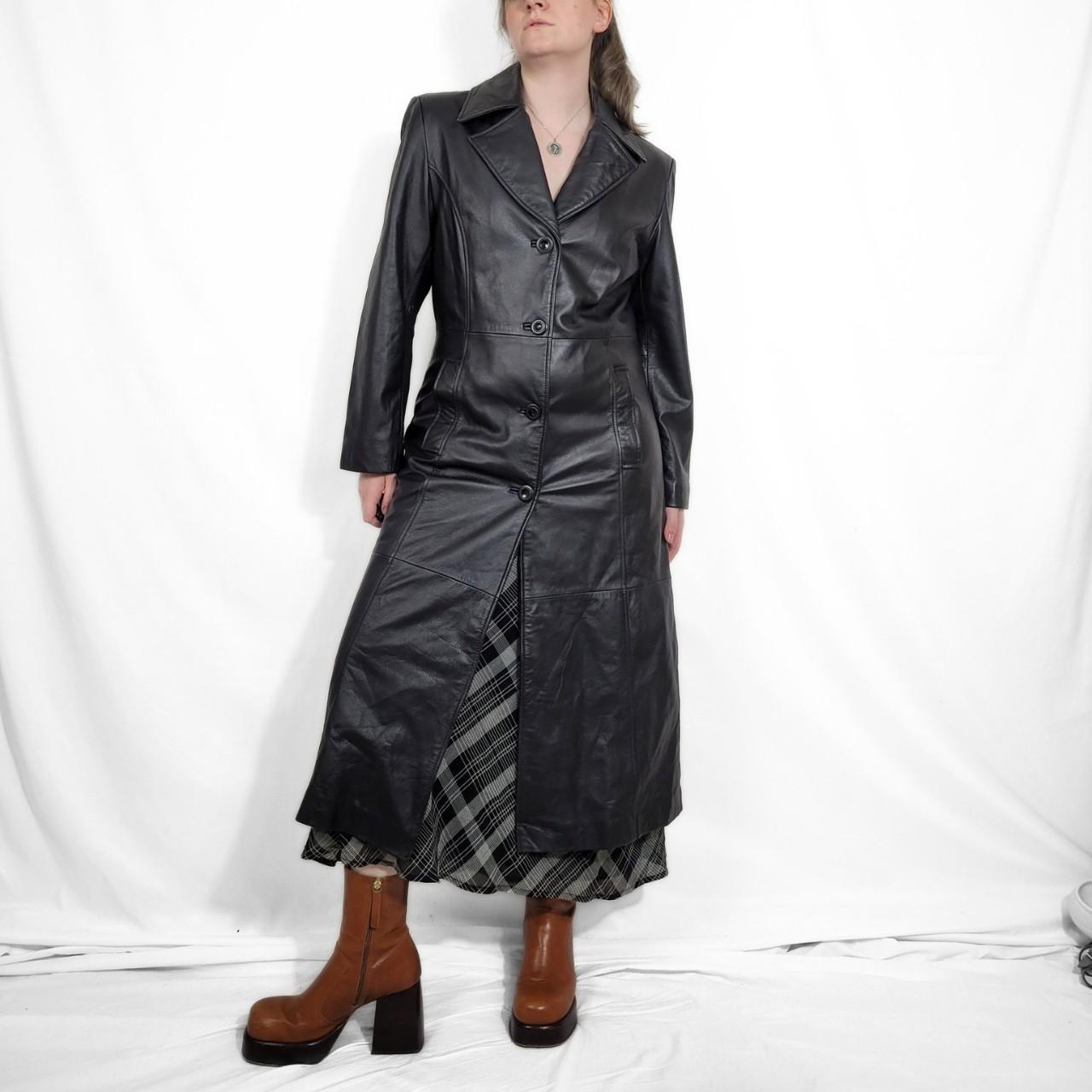 Vintage 90s Black Leather Maxi Trench Coat