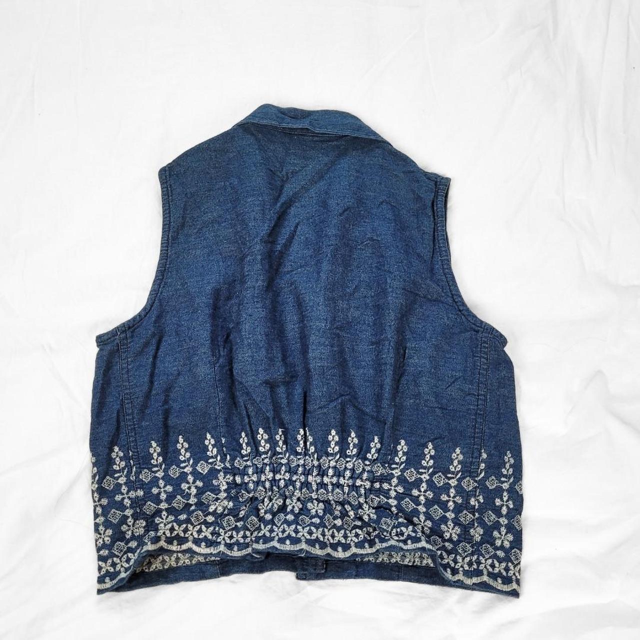 Vintage 90s Embroidered White Floral Denim Vest