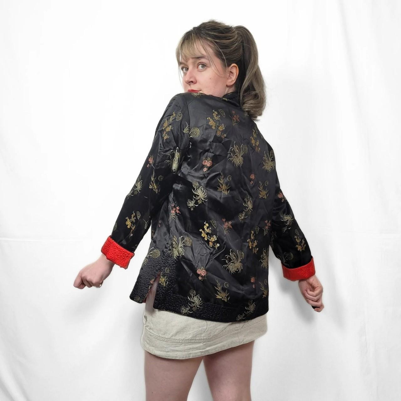 Vintage 90s Black Reverisble Chinese-Style Satin Jacket / Kimono