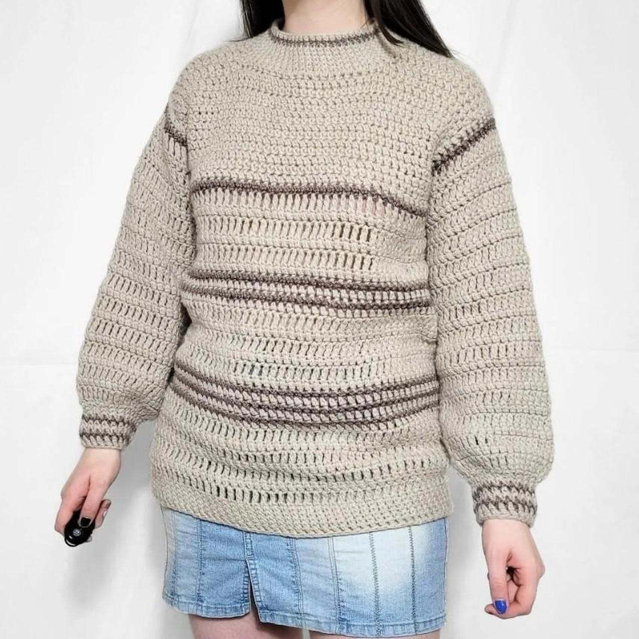 Vintage 80s Brown Striped Knitted Jumper - Handmade