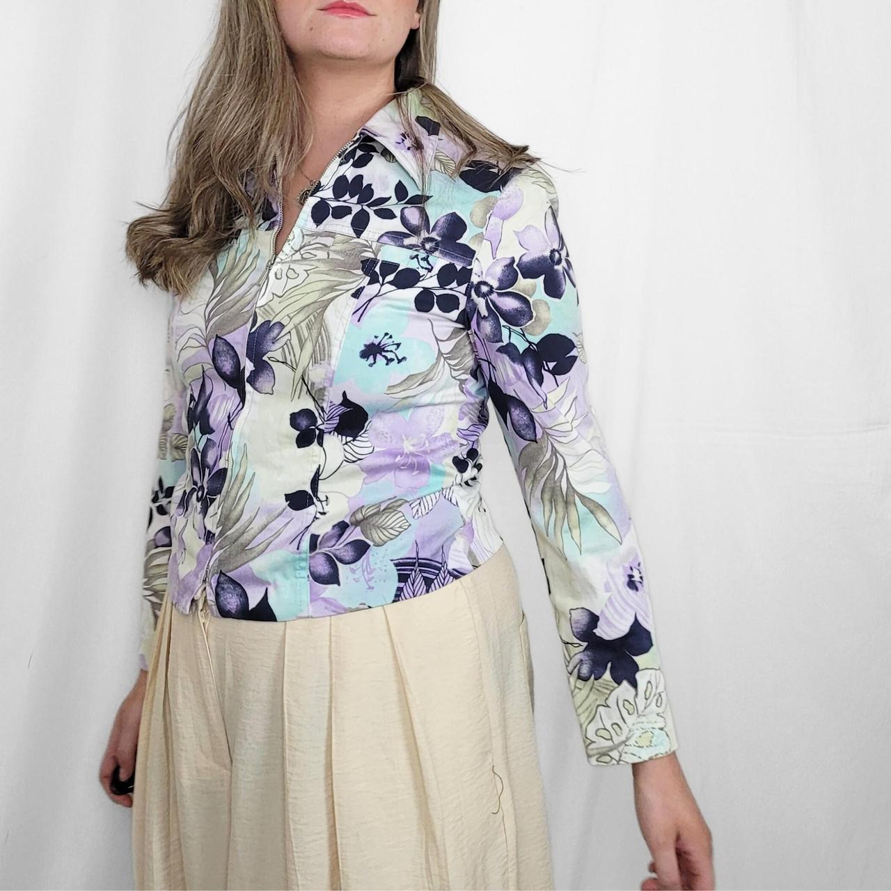 Vintage Y2K Floral Print Zip-Up Jacket