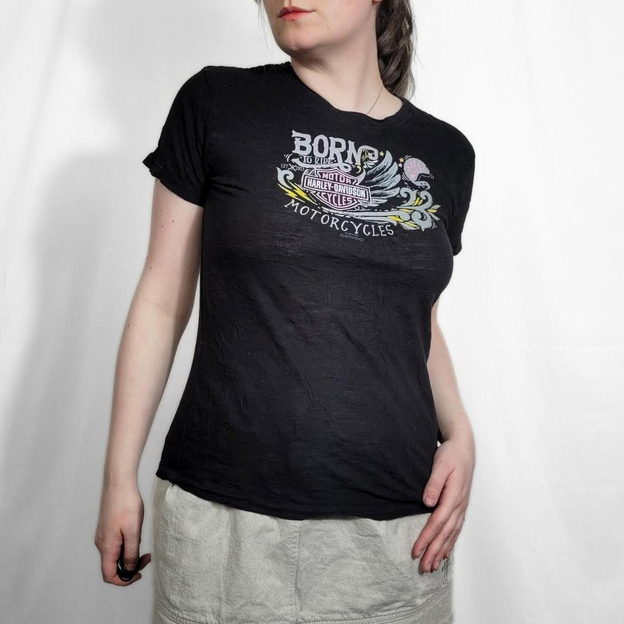 Vintage Y2K Harley Davidson Graphic Print Black Baby Tee