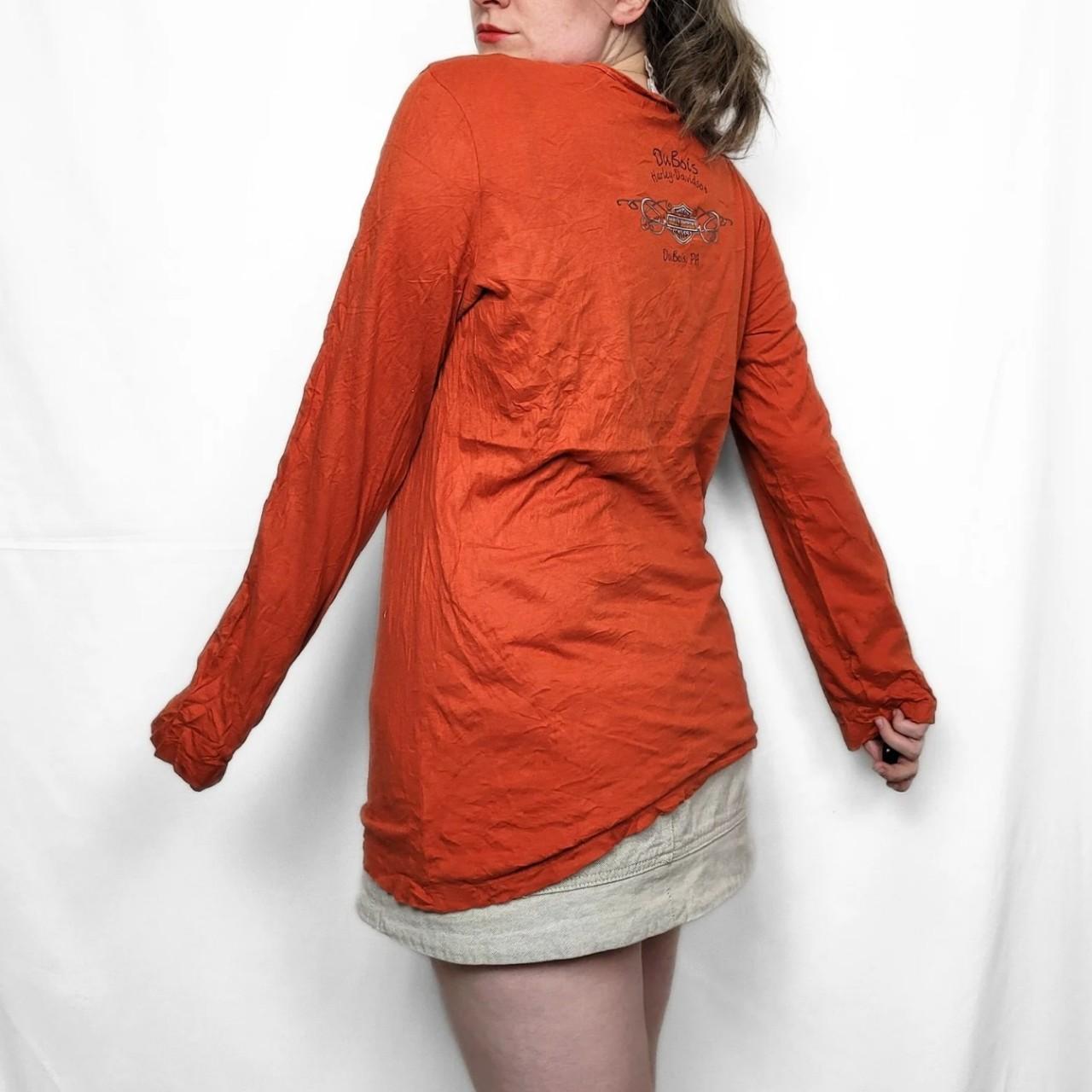 Vintage Y2K Harley Davidson Orange Graphic Long Sleeve Top