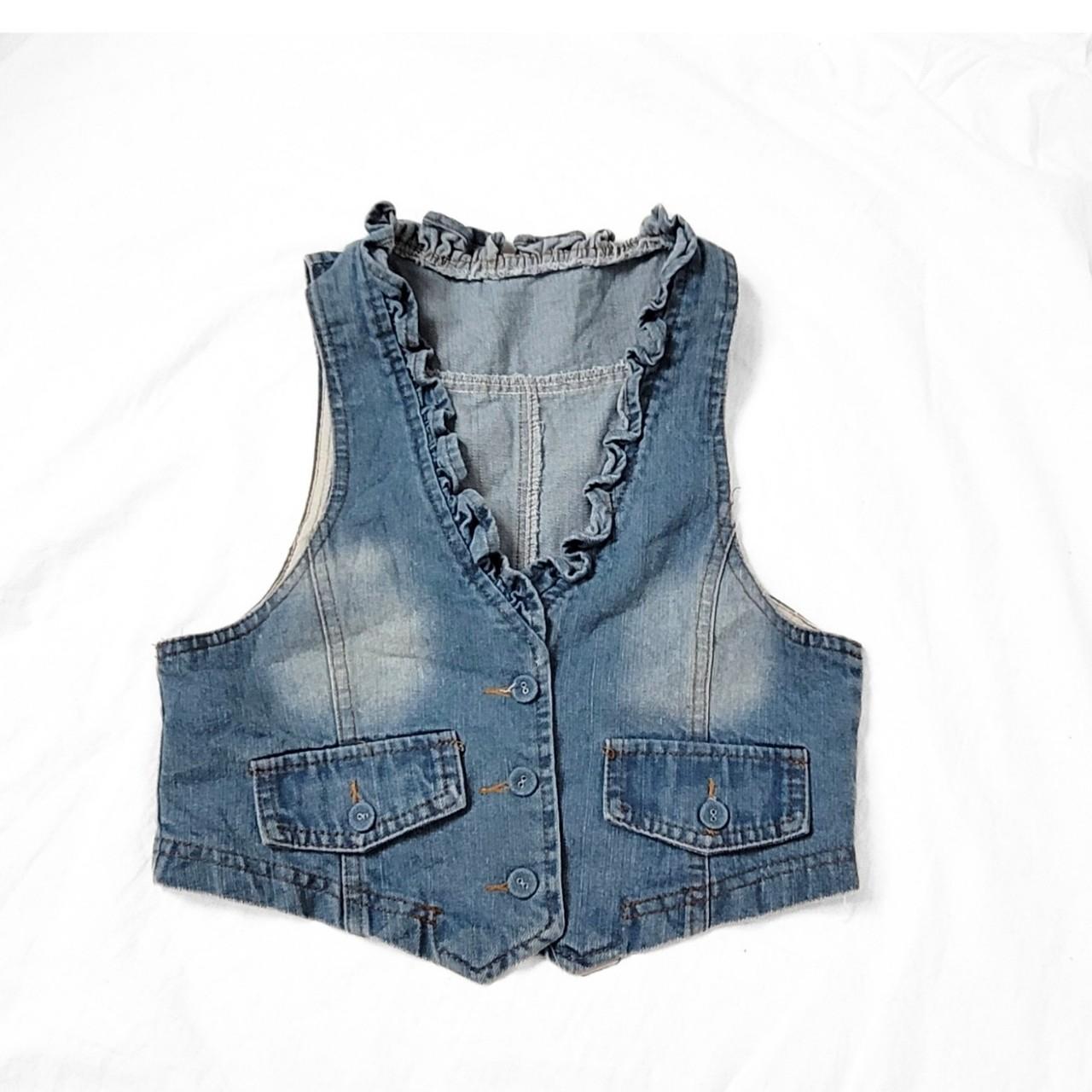 Vintage Y2K Light Blue Ruffle Denim Waistcoat / Vest