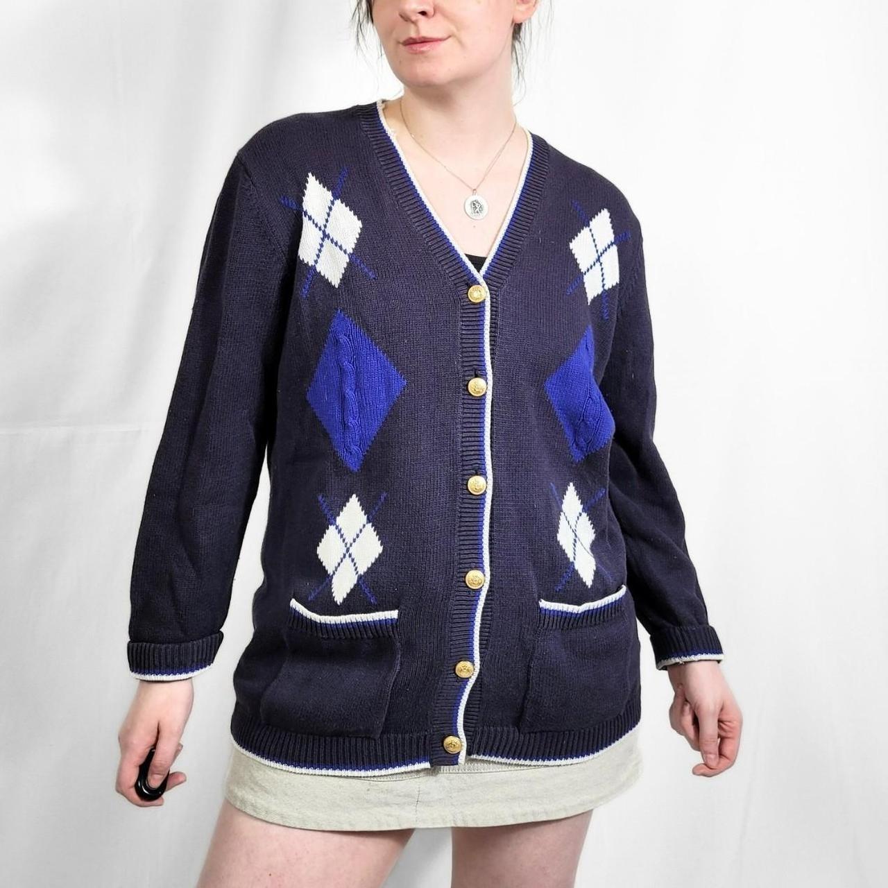 Vintage 90s Navy Blue Argyle Cardigan St Michael