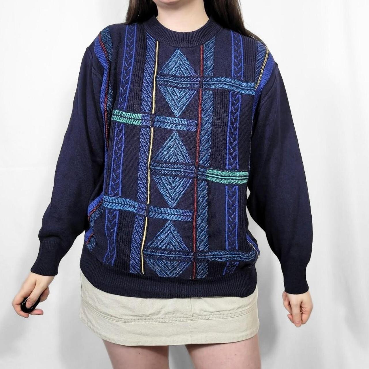 Vintage 90s Blue Diamond Knit Jumper