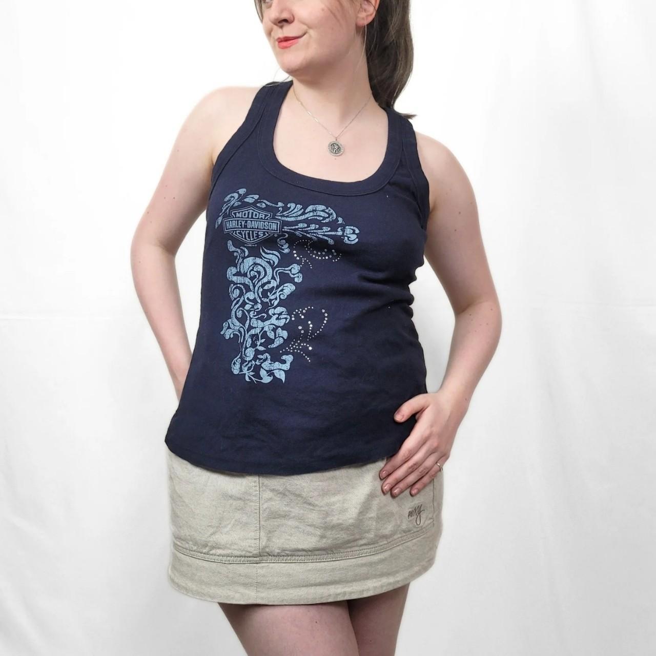 Vintage Y2K Harley Davidson Navy Blue Floral Tank Top