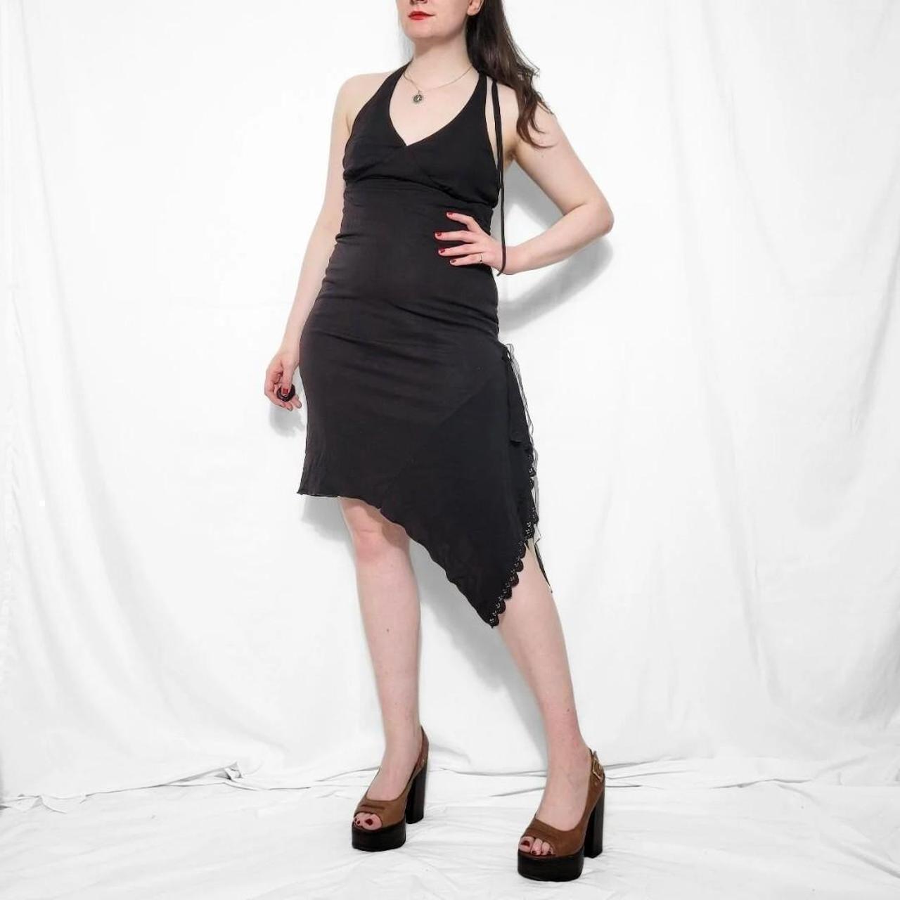 Y2K Black Asymmetrical Halterneck Dress