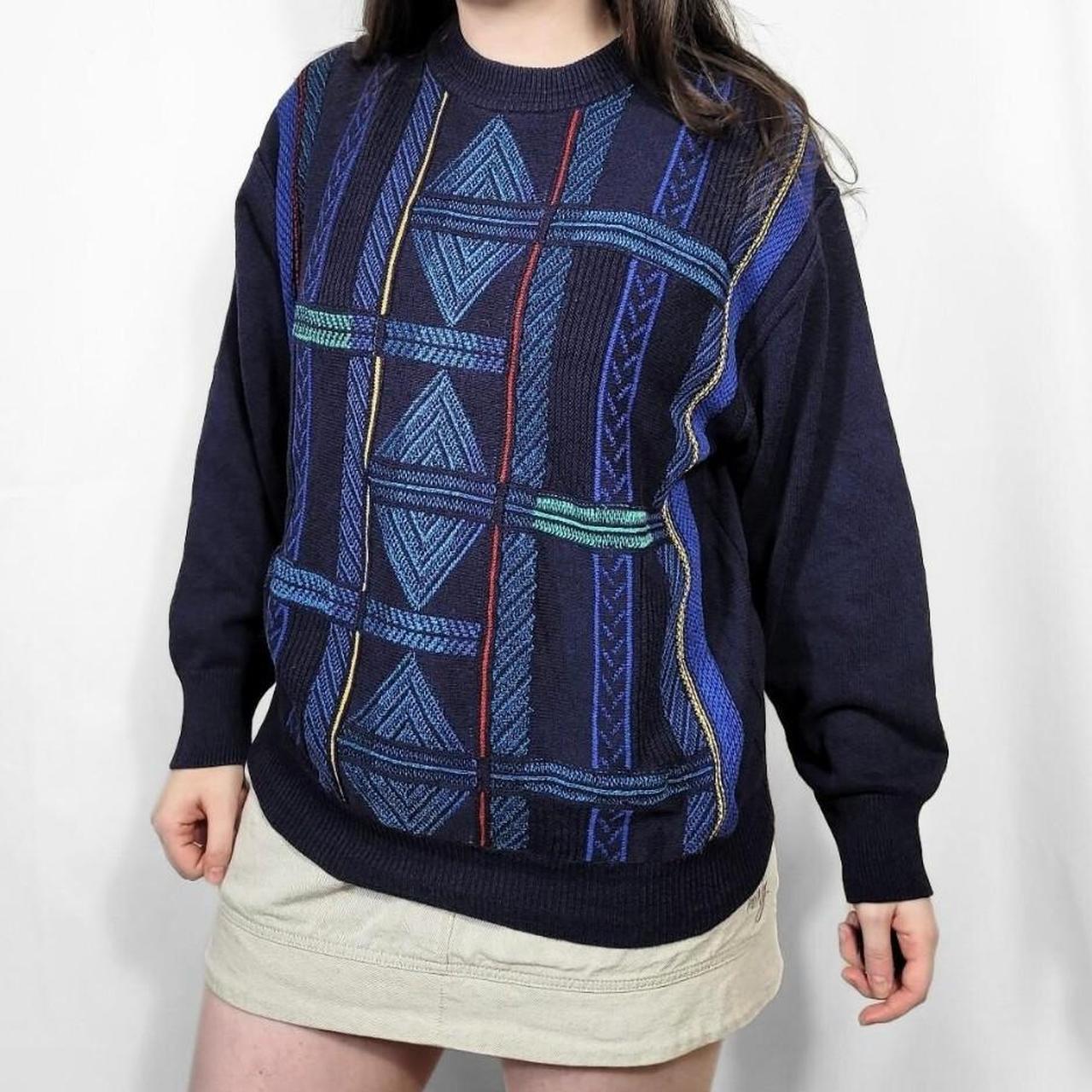 Vintage 90s Blue Diamond Knit Jumper