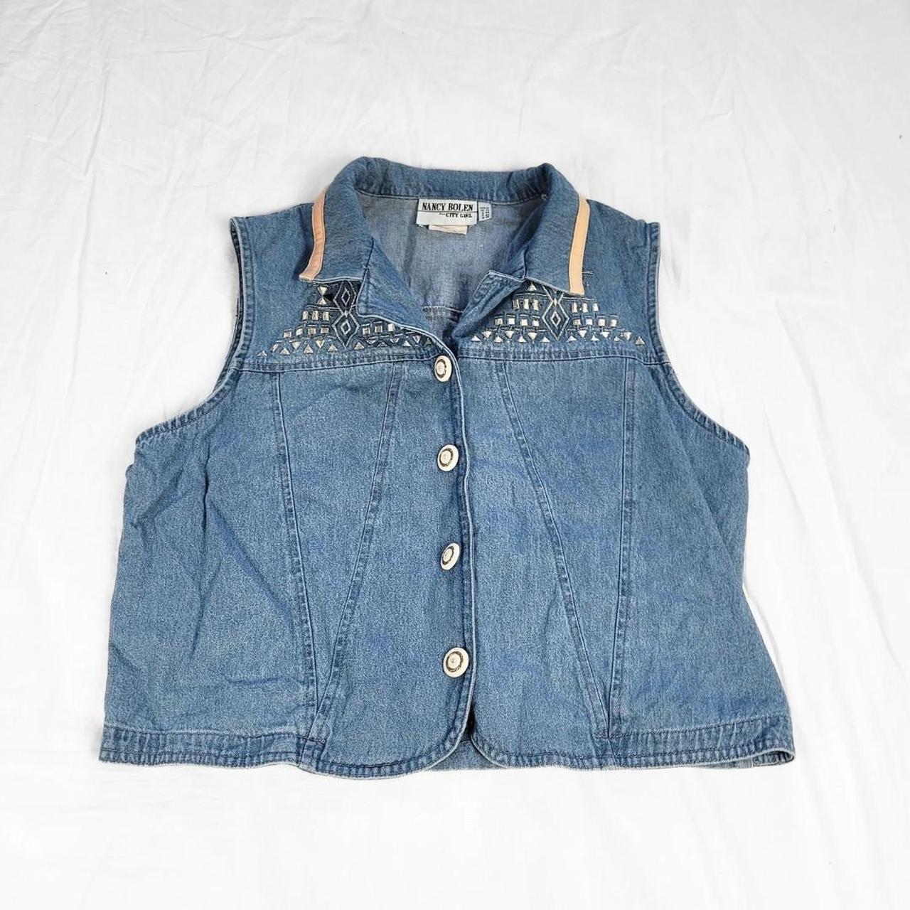 Vintage 90s Denim Waistcoat with Silver Embroidered Front – Biker & Western Vibes